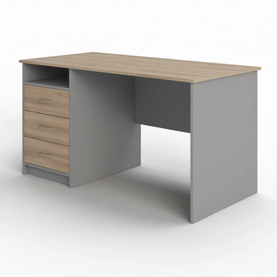 Стол рабочий СрТ-13 (1400х700х750) с тумбой (корпус ЛДСП серый, столешница ЛДСП дуб вотан)