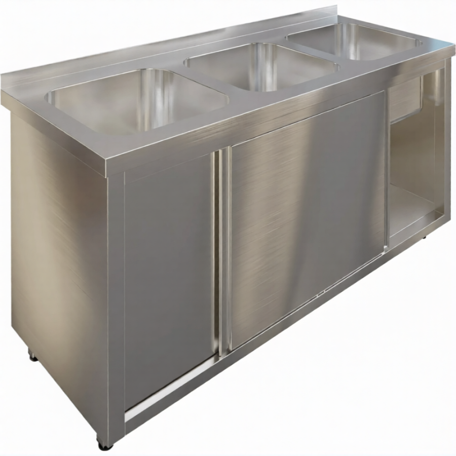 Стол производственный купе СПЗК3М-17/7-Б с моечной ванной и бортом